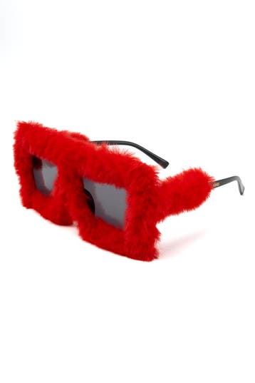 Vierkant Bont Zonnebril Rood Montuur Kunststof Zwarte Glazen, Ophalen of Verzenden