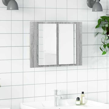 vidaXL Spiegelkast LED 60x12x45 cm bewerkt hout grijs sonoma, Verzenden, Nieuw
