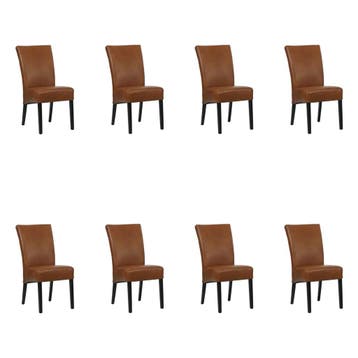 Set van 8 Leren eetkamerstoelen Just - Granada Savannah, Ophalen of Verzenden, Nieuw, Leer, Eén
