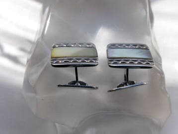 Argent, Nacre - Boutons de manchette - Art déco - Livraison
