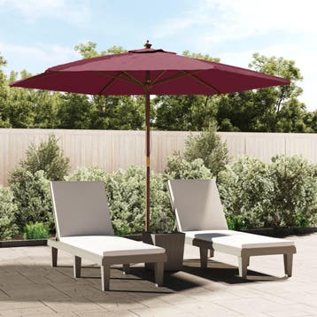 vidaXL Parasol met houten paal 299x240 cm bordeauxrood, Verzenden, Nieuw