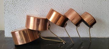 Kookpottenset - Messing, Koper, Tin - 5 koperen potten