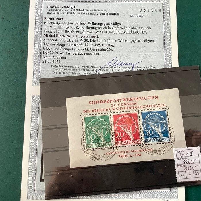 Berlin 1949 - Bloc de réforme monétaire avec tampon du, Timbres & Monnaies, Timbres | Europe | Allemagne