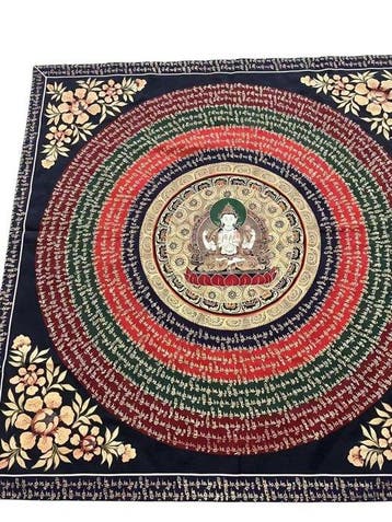 Extra groot vierarmig Avalokiteshvara mandala wandtapijt -