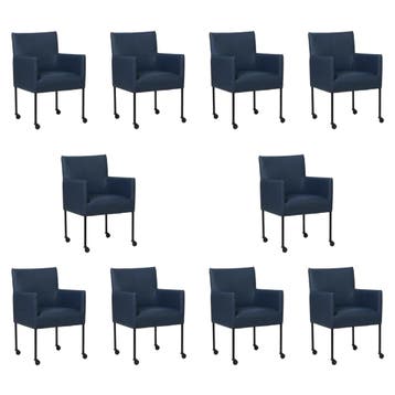 Set van 10 Leren eetkamerstoelen Desire - Toledo Kobalt, Ophalen of Verzenden, Nieuw, Leer, Eén