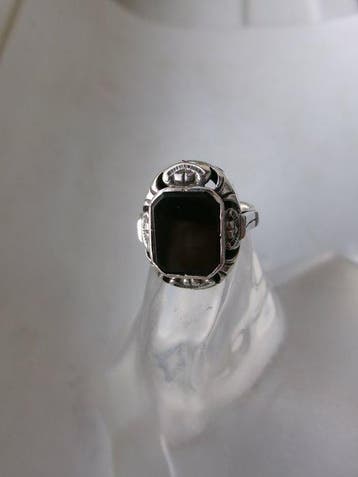 Argent, Onyx - Bague - Art déco, Antiquités & Art