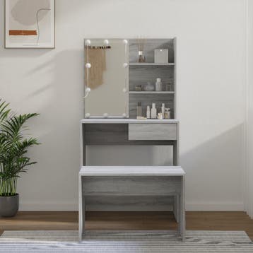 vidaXL Kaptafelset met LEDs bewerkt hout grijs sonoma, Verzenden, Nieuw
