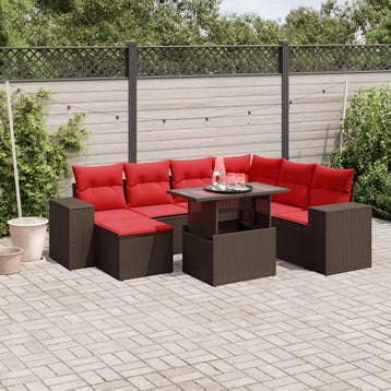 vidaXL 8-delige tuinbankset met kussens, bruin polyrotan, Verzenden