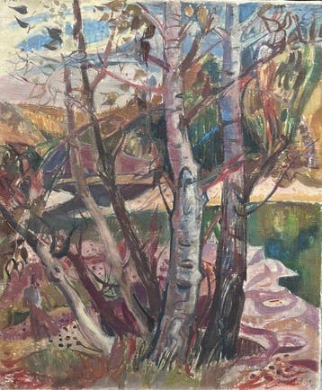Jean Aujame (1905-1965) - Paysage boisé : Arbres et rivière