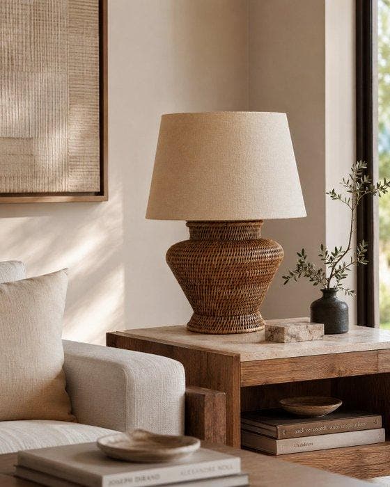 Lampe de table - Rotan - Ambiance bohème chic, Antiquités & Art, Curiosités & Brocante