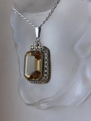 Zilver, citrien - Ketting met hanger - Art Deco, Antiek en Kunst