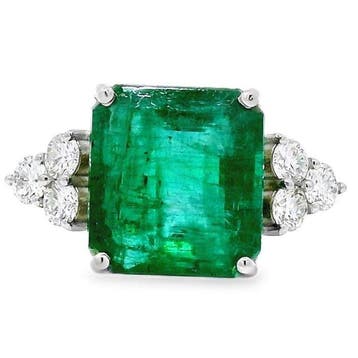 Ring Platina - 6.93ct. tw. Smaragd - Diamant - Smaragdgroene, Nieuw