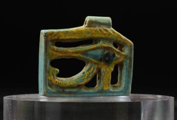 Oud-Egyptisch Faience Nieuwe Koninkrijk Openwerk Wedjat-oog, Antiek en Kunst