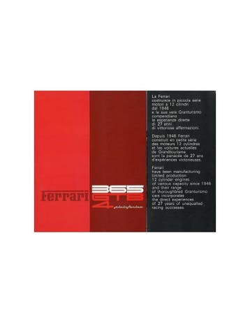1972 FERRARI 365 GTB4 PININFARINA BROCHURE 73/72, Ophalen of Verzenden