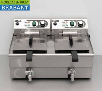 Friteuse en acier inoxydable 2 x 12 litres Vanne de vidange, Verzenden