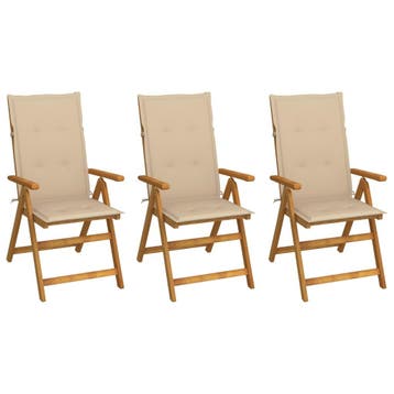 vidaXL Set van 3 klapstoelen met kussens, gemaakt van, Verzenden, Nieuw