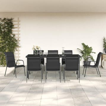 vidaXL 9-delige Tuinset textileen en staal zwart, Verzenden, Nieuw, Tuinset