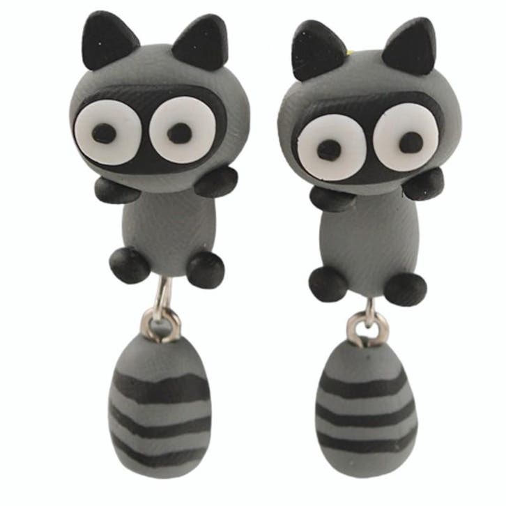 Fako Bijoux - Oorbellen - Dansende Wasbeer - Grijs, Handtassen en Accessoires, Oorbellen, Verzenden