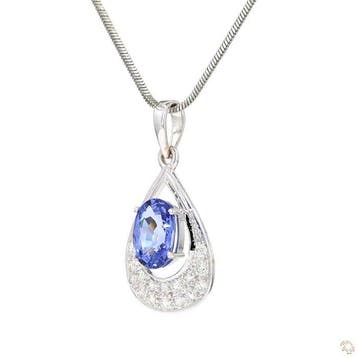 Hanger - 18 karaat Witgoud - 2.60ct. tw. Saffier - Diamant