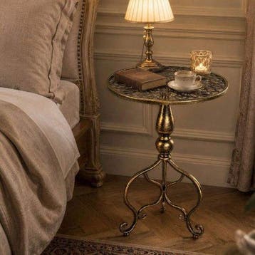 Ornate Vintage Round Accent Table – Decorative Metal Side