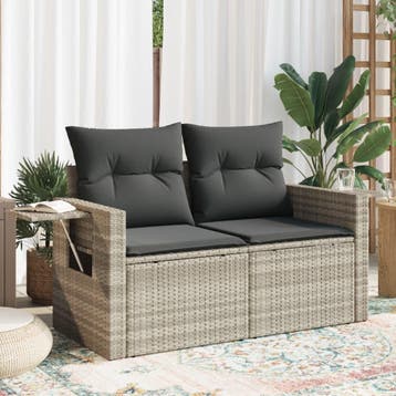 vidaXL Tuinbank 2-zits met kussens poly rattan lichtgrijs, Verzenden