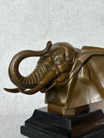 Statue, Naar François Bazin, Olifant - 16 cm - Bronze, Antiek en Kunst