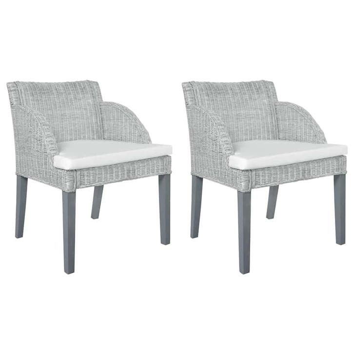 vidaXL Eetkamerstoelen 2 st met kussens natuurlijk rattan, Huis en Inrichting, Stoelen, Nieuw, Verzenden