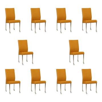 Set van 10 Leren eetkamerstoelen Comfort met wieltjes -, Huis en Inrichting, Stoelen, Ophalen of Verzenden, Nieuw, Leer, Eén