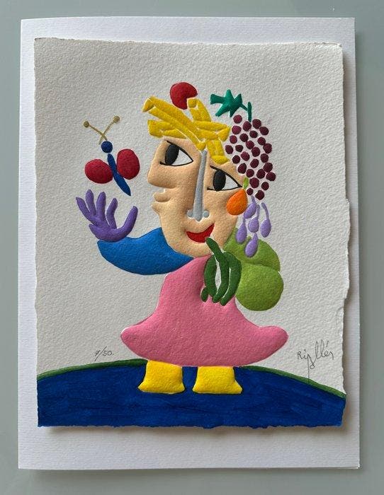 Juan García Ripollés (1932) - Chica con frutas, Antiquités & Art, Antiquités | Autres Antiquités