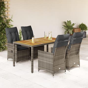 vidaXL 5-delige Tuinset met kussens poly rattan grijs, Verzenden, Nieuw, Tuinset