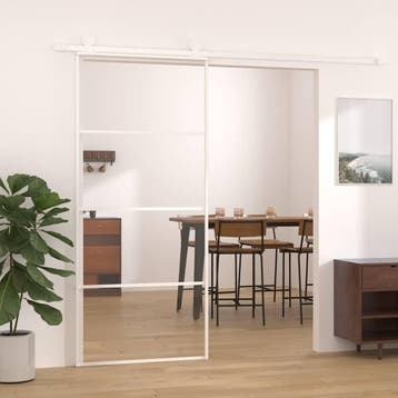 vidaXL Schuifdeur 90x205 cm ESG-glas en aluminium wit, Doe-het-zelf en Bouw, Verzenden, Nieuw