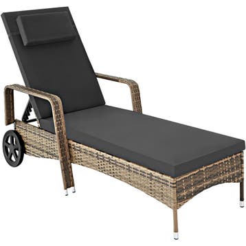 tectake Wicker ligbed met wielen - natuur/donkergrijs, Verzenden