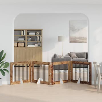 vidaXL Opvouwbaar hondenhekje met standaards 4 st Oud hout, Verzenden