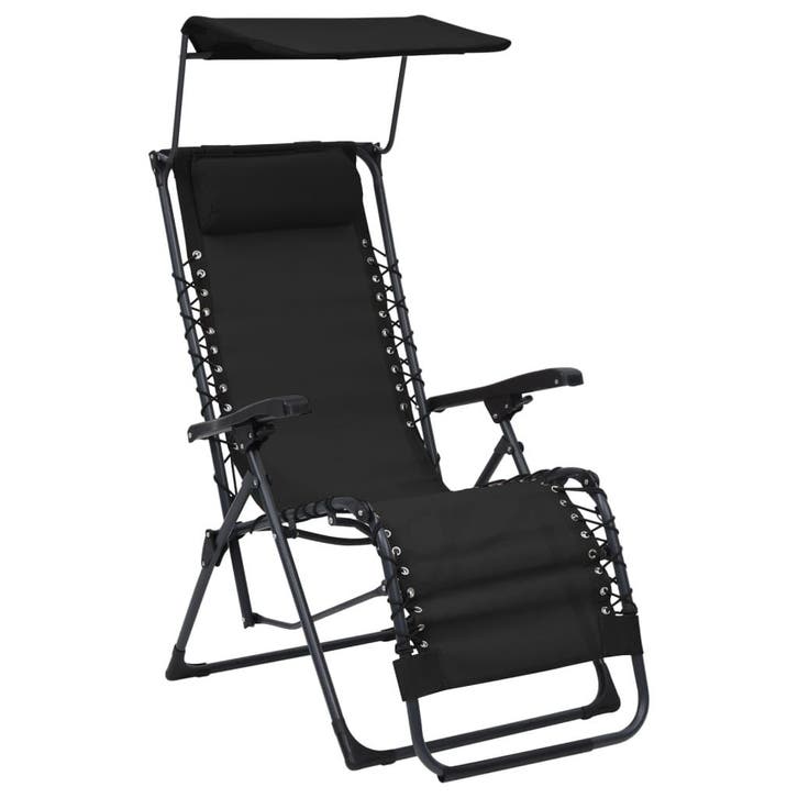 vidaXL Terrasstoel inklapbaar textileen zwart, Tuin en Terras, Ligbedden, Nieuw, Verzenden