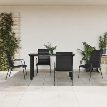 vidaXL 5-delige Tuinset textileen en staal zwart, Verzenden, Nieuw, Tuinset