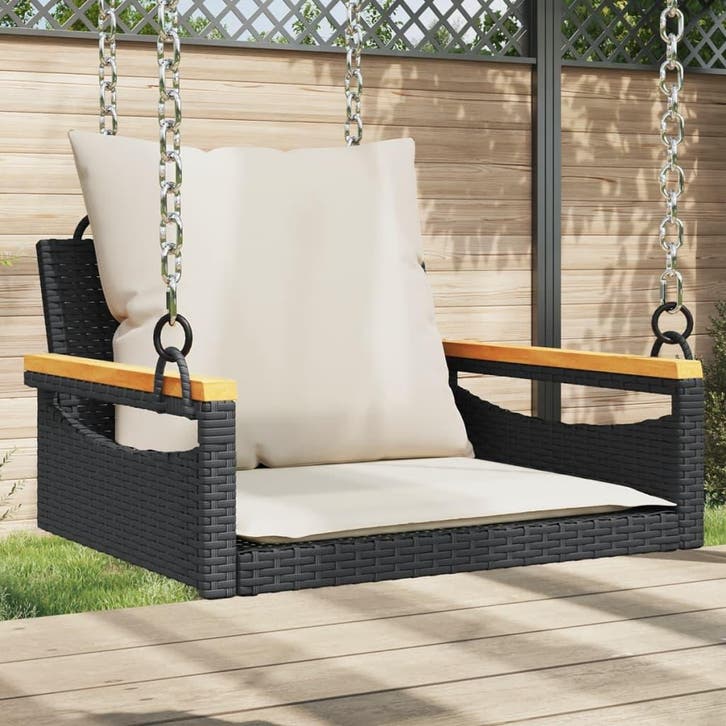 vidaXL Schommelbank met kussens 63x62x40 cm poly rattan, Tuin en Terras, Tuinsets en Loungesets, Nieuw, Verzenden