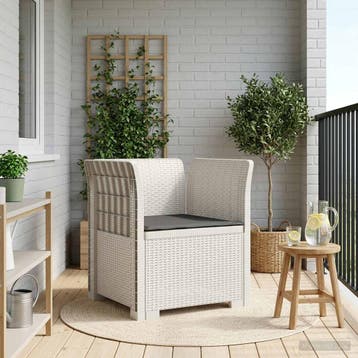 vidaXL Eén-zits Fauteuil met Kussen Rieten Look PP Wit, Verzenden, Nieuw