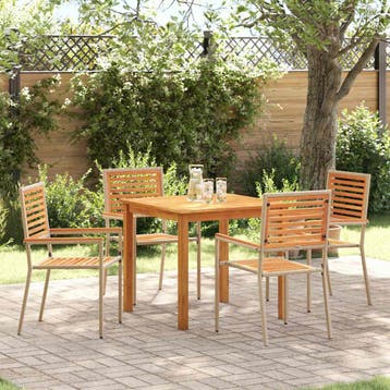 vidaXL Tuin Eettafel Set 5 st Beige Massief Acacia Hout, Verzenden, Nieuw