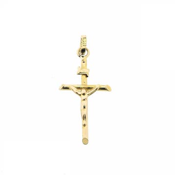 Gouden hanger van een kruis met corpus; INRI, Ophalen of Verzenden
