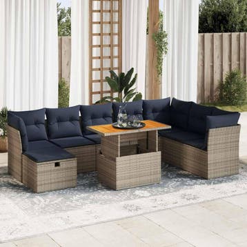 vidaXL 9-delige Loungeset met kussens poly rattan acacia, Verzenden, Loungeset
