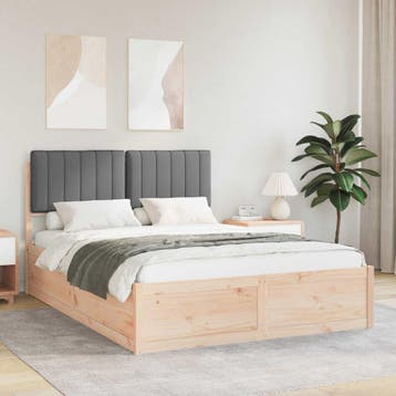 vidaXL Bedframe met Gevoerde Hoofdbord Donkergrijs 140 x 190, Verzenden, Nieuw