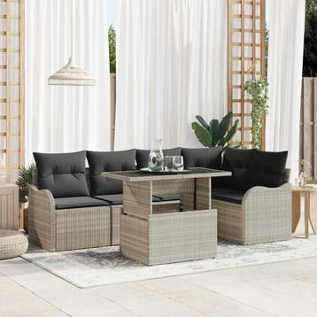 vidaXL Tuinbank Set met kussen met kussen 6 pcs Lichtgrijs, Verzenden