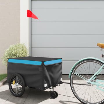 vidaXL Fietstrailer 30 kg ijzer zwart en blauw, Verzenden, Nieuw