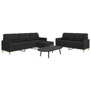 vidaXL 3-delige Loungeset met voetenbank / zetel stof zwart, Verzenden, Nieuw