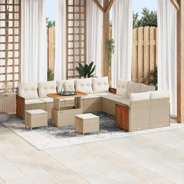 vidaXL Tuinbank Set 17 st 10-Aantal zitplaatsen Beige en, Jardin & Terrasse, Verzenden