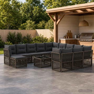 vidaXL Tuinbank Set 13 st Grijs poly rattan, Tuin en Terras, Verzenden, Nieuw