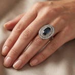 Ring Platina - Art Deco Platina Saffier en Oudgesneden, Nieuw