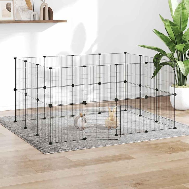 vidaXL Huisdierenkooi met deur 28 panelen 35x35 cm staal, Dieren en Toebehoren, Knaagdieren en Konijnen | Hokken en Kooien, Nieuw