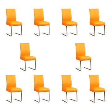 Set van 10 Leren eetkamerstoelen Remix - Toledo Mandarin, Ophalen of Verzenden