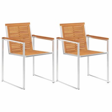 vidaXL Tuinstoelen 2 st massief acaciahout en roestvrij, Tuin en Terras, Verzenden, Nieuw